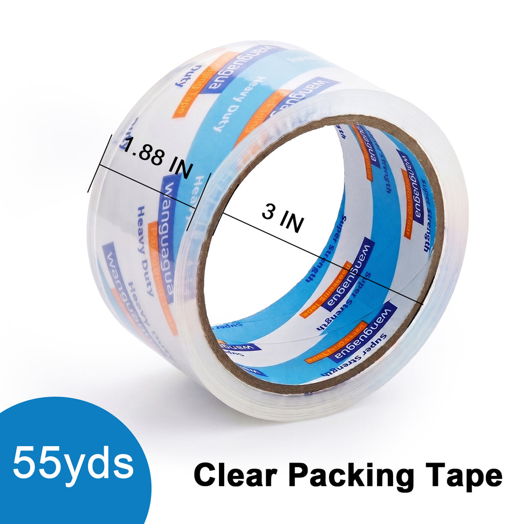 wanguagua Clear Packing Tape Refills, No Smell, 6 Rolls, 1.88in x 55 yds | Strong Adhesive, Super Clear, Heavy Duty, Shipping, Packaging Tape for Moving Boxes, Compatible with All Dispensers